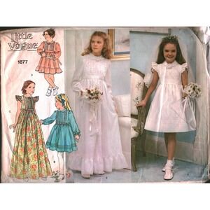 Vintage Little Vogue 1877 Girls Dress and Veil Sewing Pattern Size 8 Flower Girl